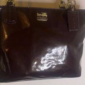 Coach Patent Leather Tote in Dark Brown with Gold Hardware
